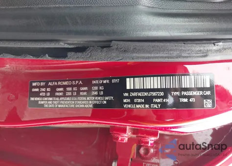 2018 Alfa Romeo Giulia Ti Sport Awd z USA, uszkodzony, nr VIN ZARFAEEN1J7567230